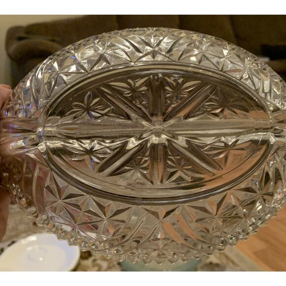 Vintage Anchor Hocking EAPC Clear Glass Oval Divided Serving Relish Stars/bars - Picture 3 of 4